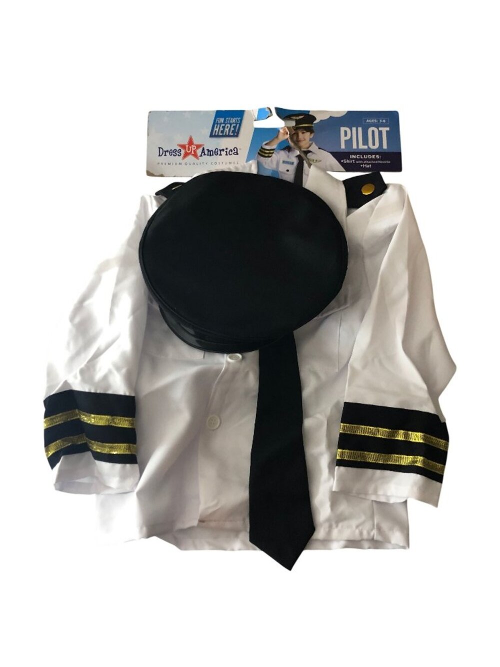 Dress Up America Pilot Costume For Kids Ages 3-4 Includes Shirt Tie & Hat